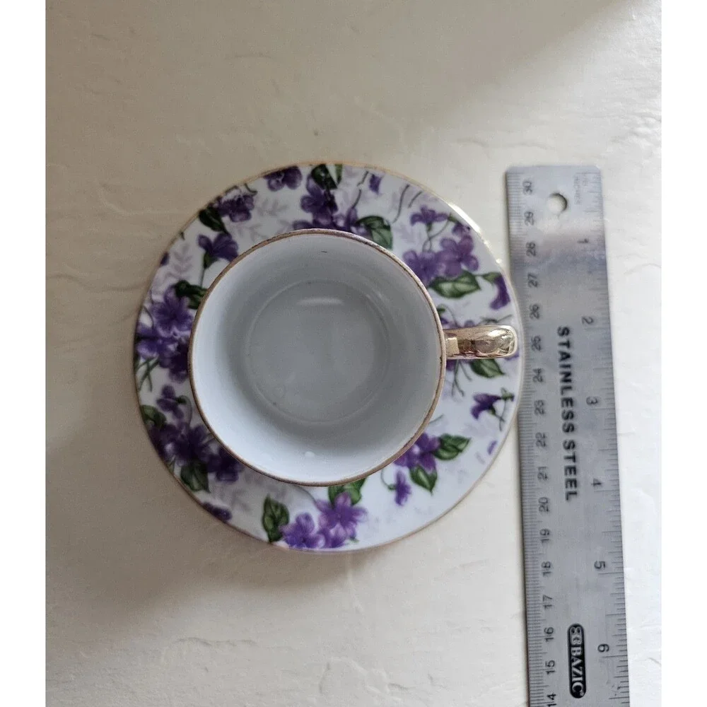 Vintage Inarcho Purple Floral Chintz Demitasse Cup And Saucer